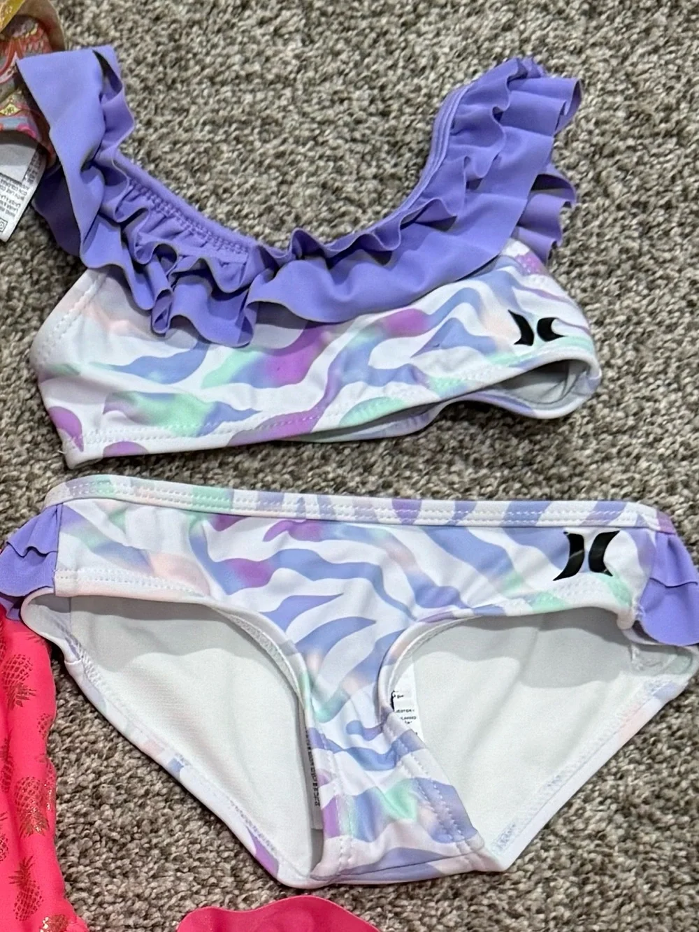 Hurley Pastel Zebra Ruffle Two-Piece Swimsuit - Lavender Accent